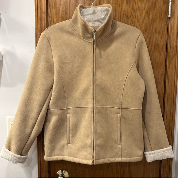 VTG 90s y2k faux suede sherpa lined zip up jacket, large - Picture 2 of 8